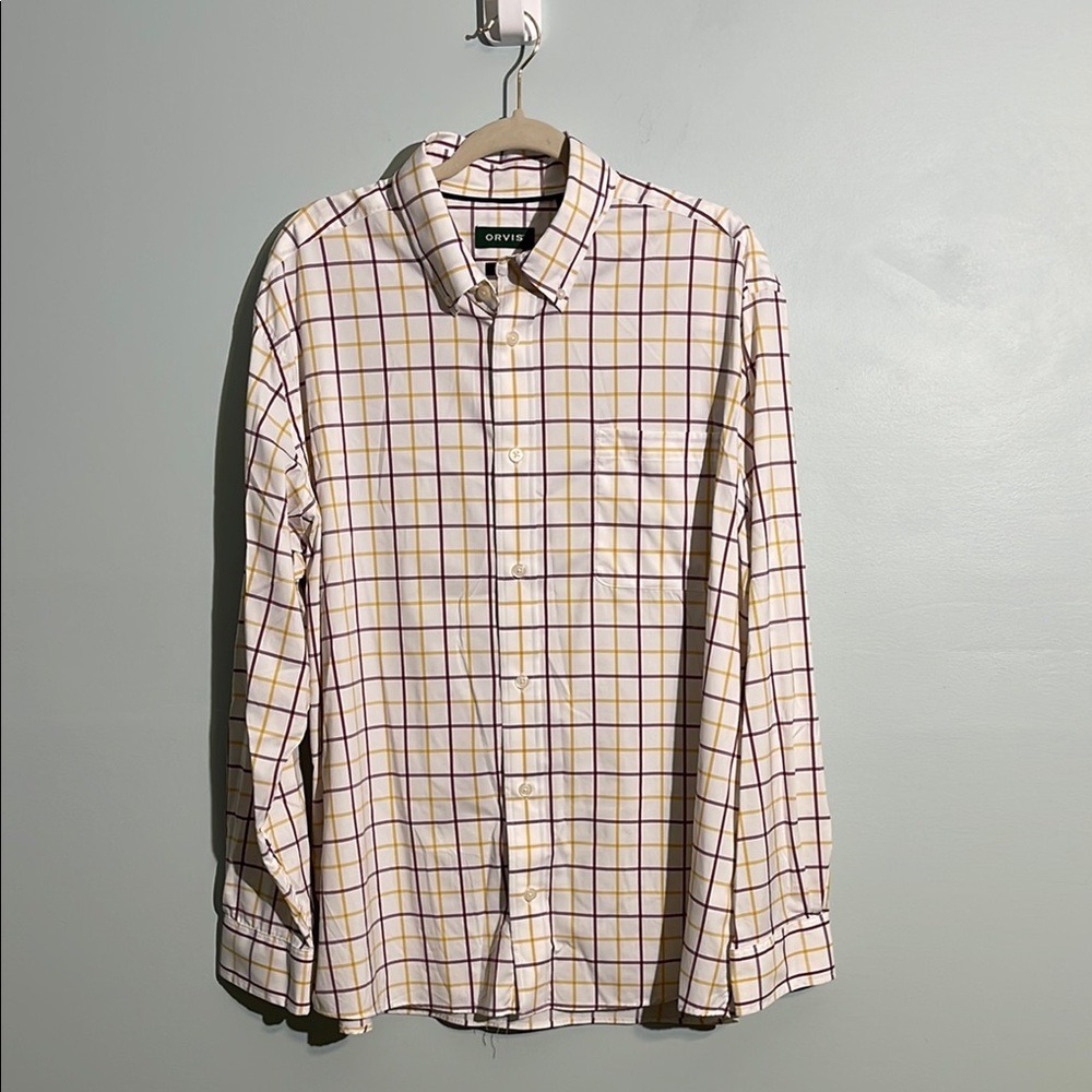 Orvis Active Fit Button Down Shirt Windowpane Plaid Men’s XL Performance Stretch